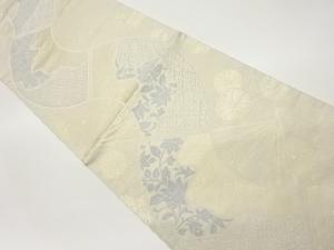 銀糸扇に草花模様織出し名古屋帯